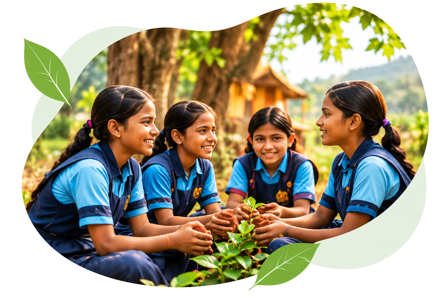 Rural schoolgirls working together in their community