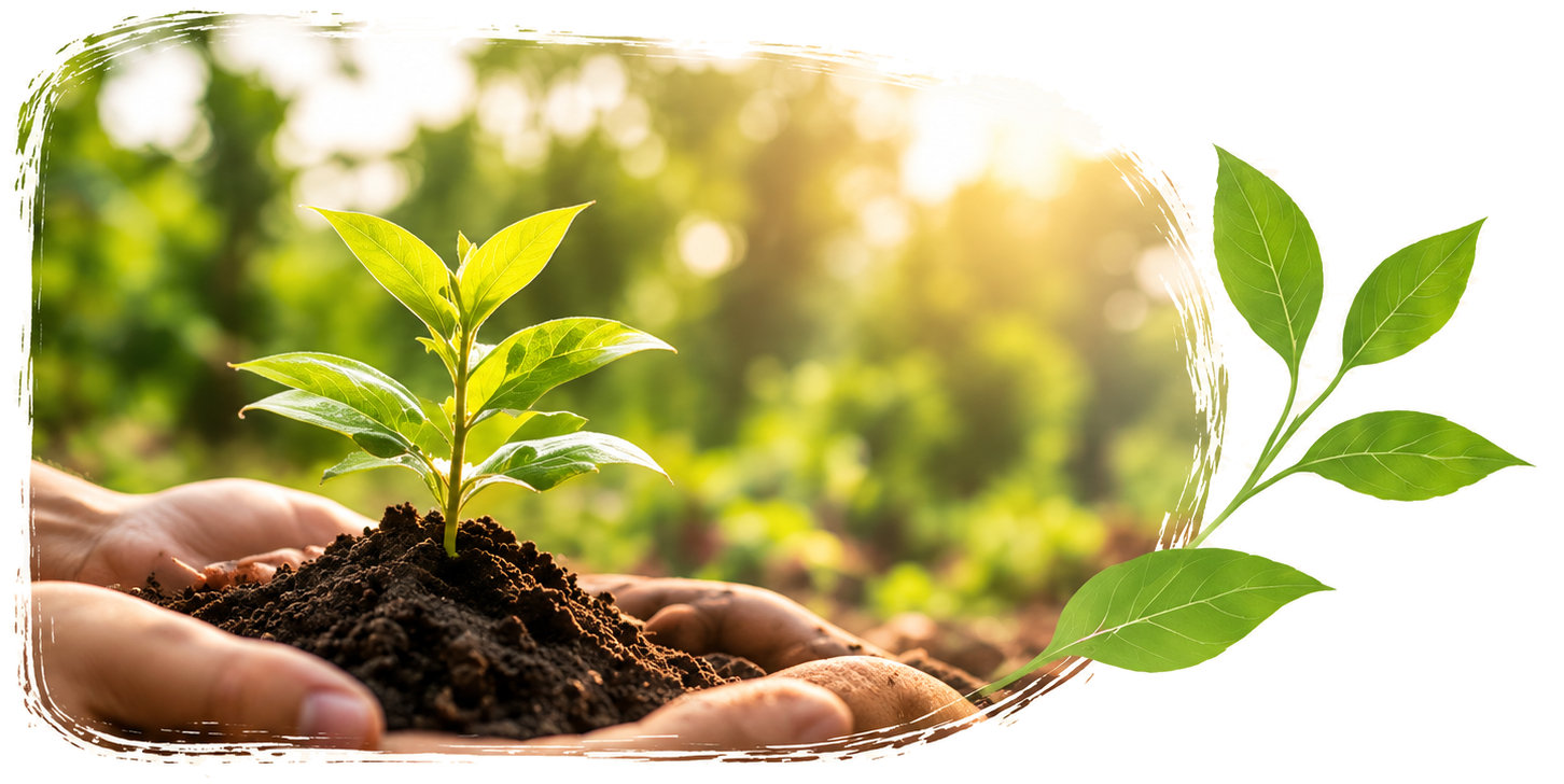 Hands nurturing a young plant