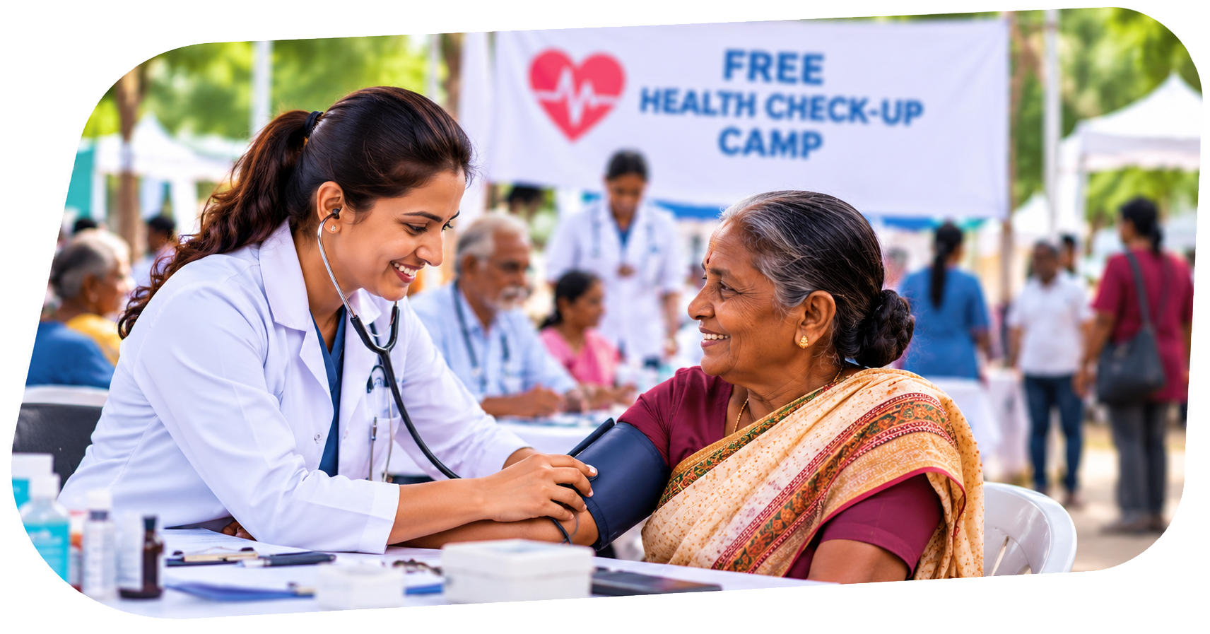 Healthcare professionals conducting a rural medical camp